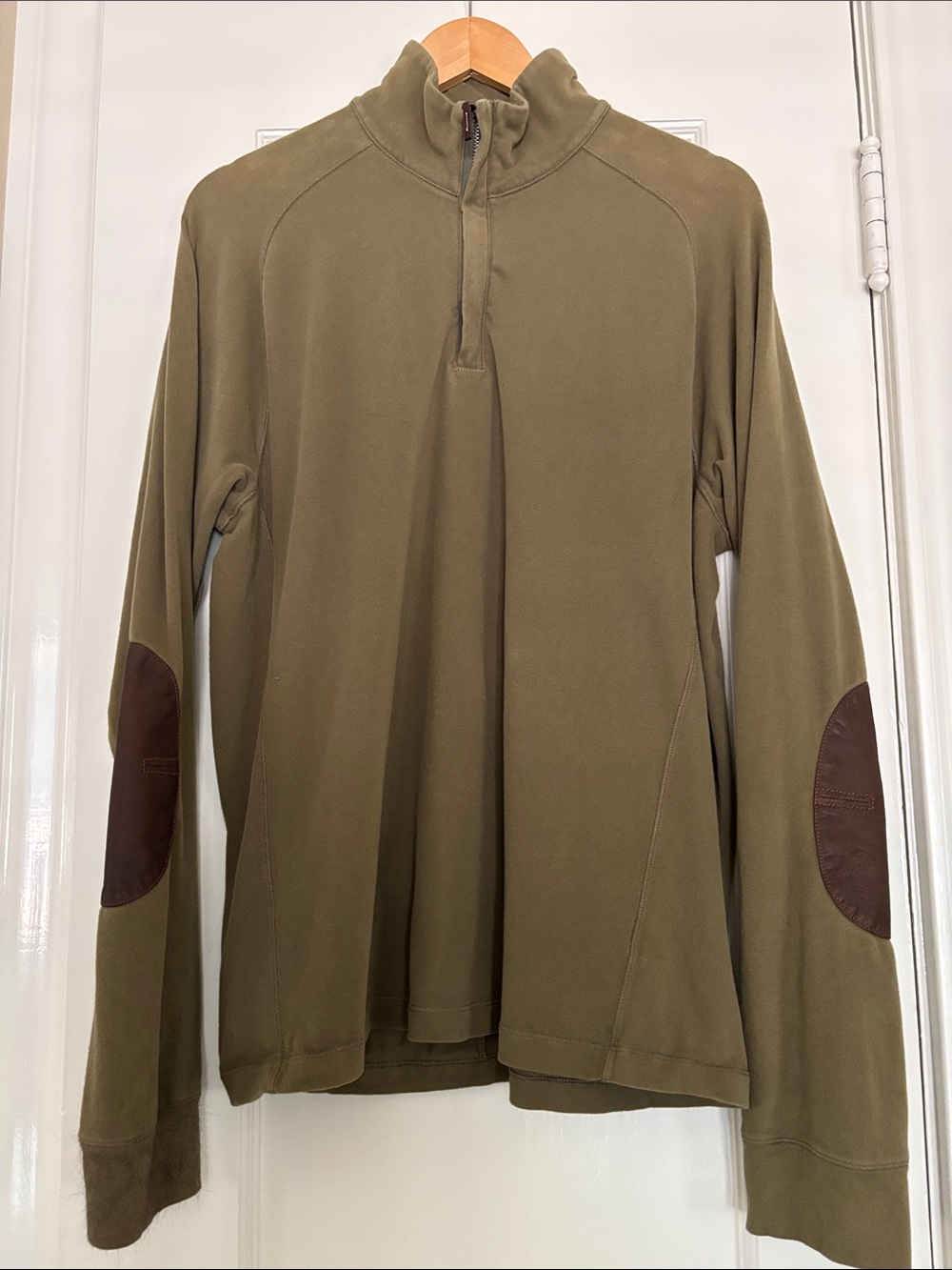 Polo Ralph Lauren Olive Quarter-Zip Pullover with Brown Elbow Patches